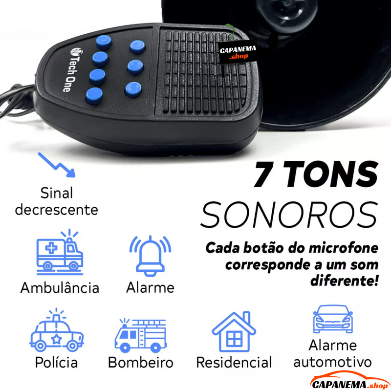 Sirene Automotiva Tech One 7 Tons - Carro & Moto