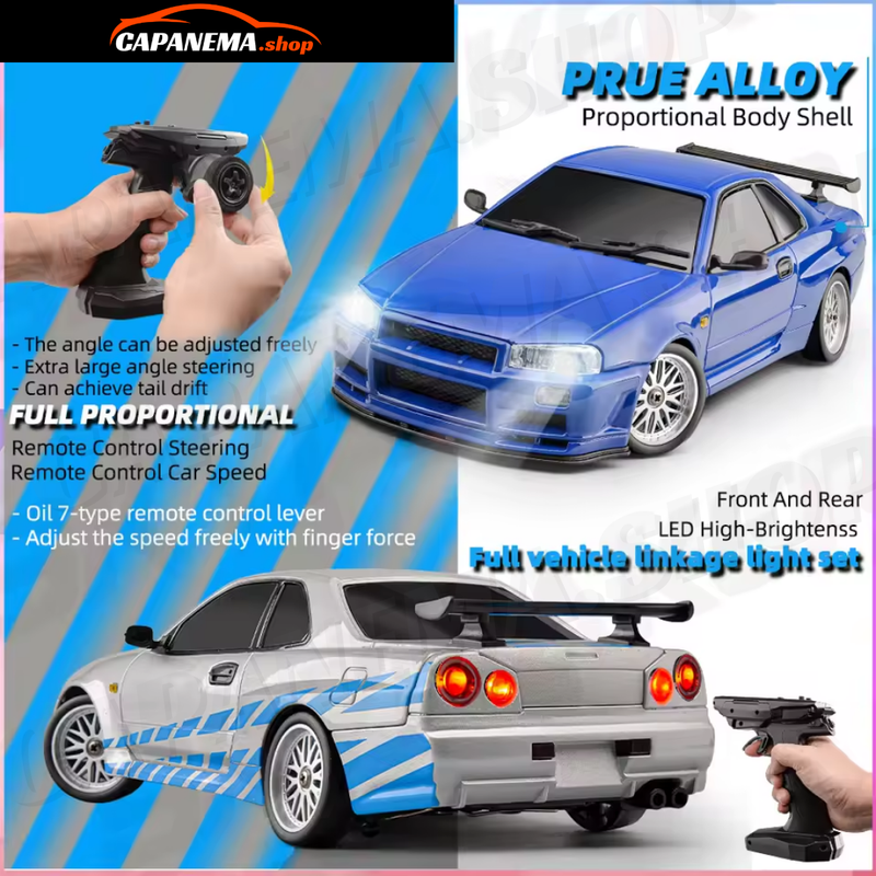 Carro de Controle Remoto R34 - Tração Traseira - Drift Car com Giroscópio