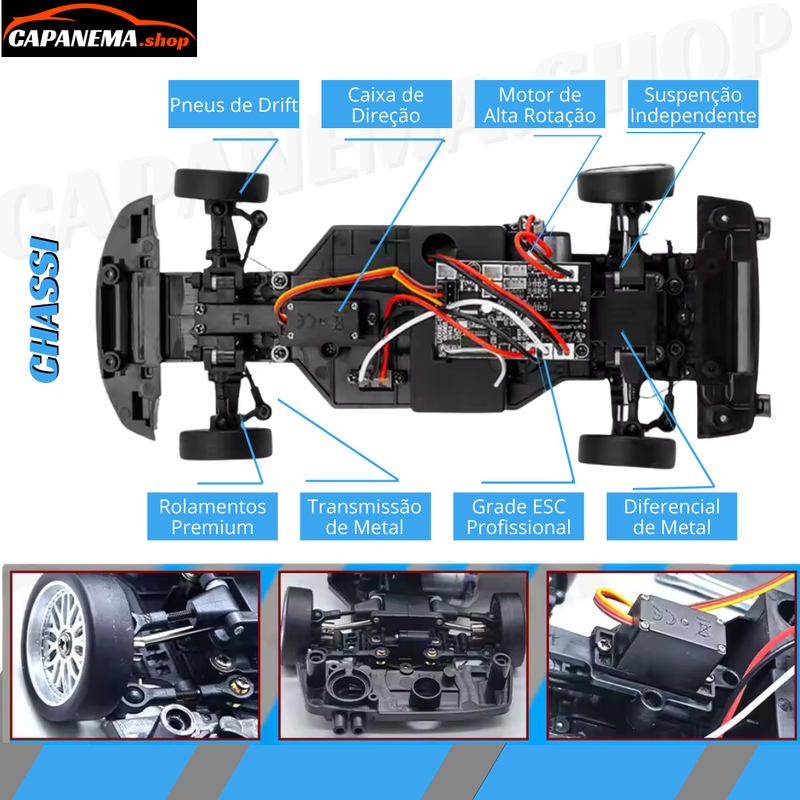 Carro de Controle Remoto R34 - Tração Traseira - Drift Car com Giroscópio