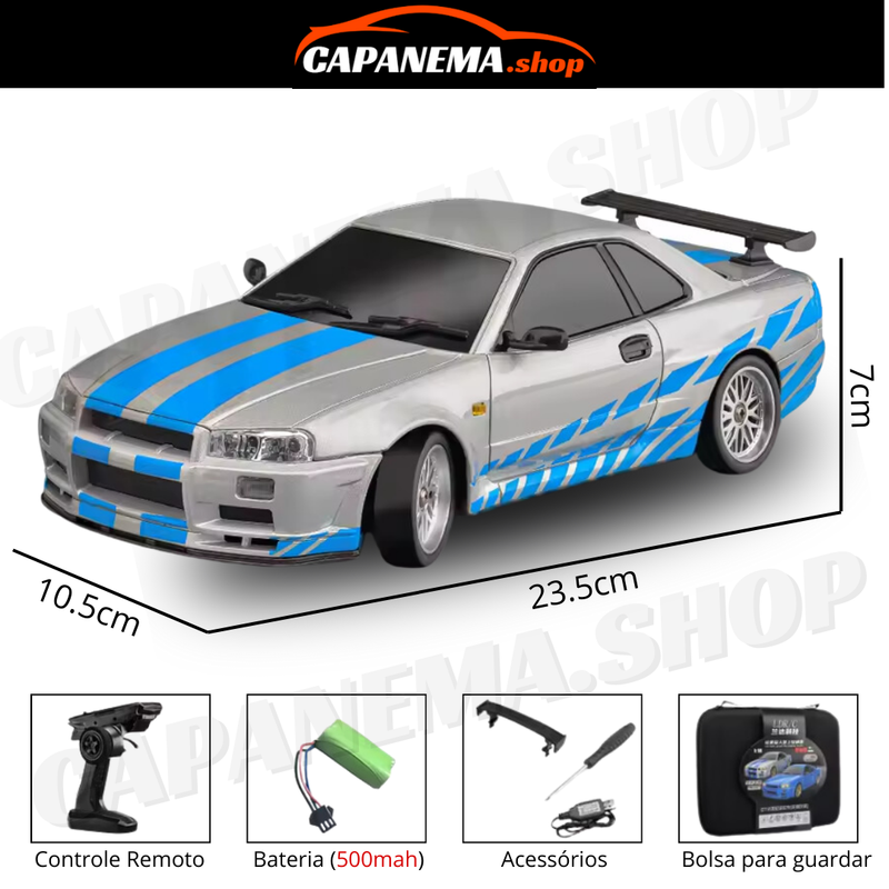 Carro de Controle Remoto R34 - Tração Traseira - Drift Car com Giroscópio